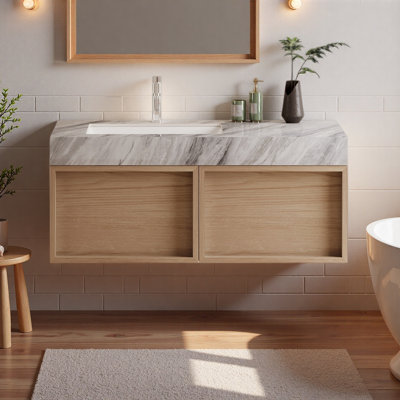 Meuble-lavabo 35,84 po avec comptoir en faux marbre, lavabo et 2 tiroirs