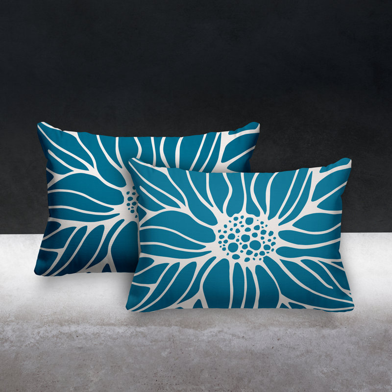 Floral Outdoor Reversible Throw Pillow, Turquoise