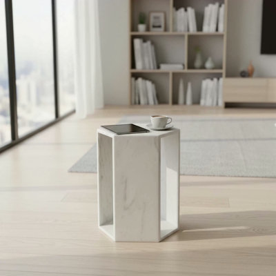 Table d'appoint hexagonale en marbre naturel blanc