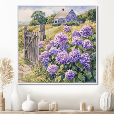 Hydrangeas by The Farmhouse Fence - Hydrangea, art mural encadré