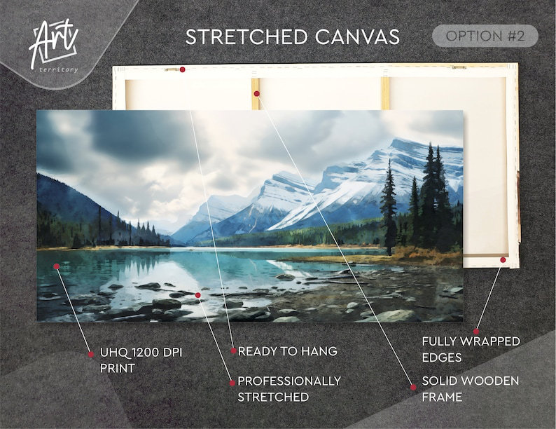 Banff National Park sur papier, affiche, H 24 po x l 48 po x P 1,5 po, Toile tendue