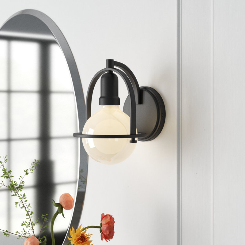 Damiana Bath Vanity Light - G40 Bulb in Photos (not included), Black, 9" H x 6.25" W x 7.5" D, 1 Light