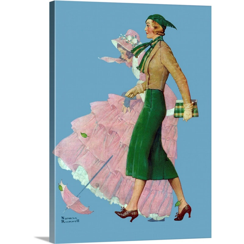 Deux femmes marchant sur toile, art mural, H 32 po x l 24 po x P 1,25 po, Toile tendue