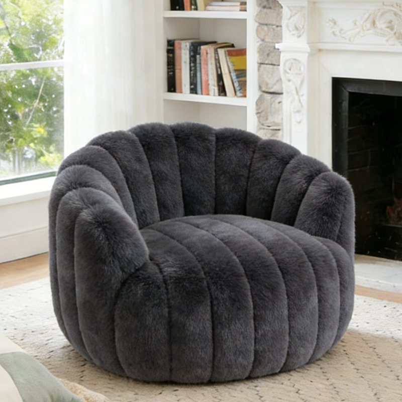 Compression Plush Pumpkin Design Bean Bag Chair, High-Density Foam Filled Lounge Chair for Relaxing, Reading & Gaming, Gray