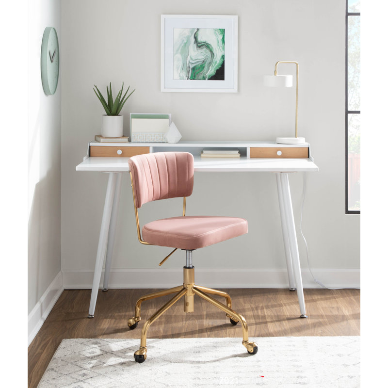 Chaise de travail Benley, Rose, Doré