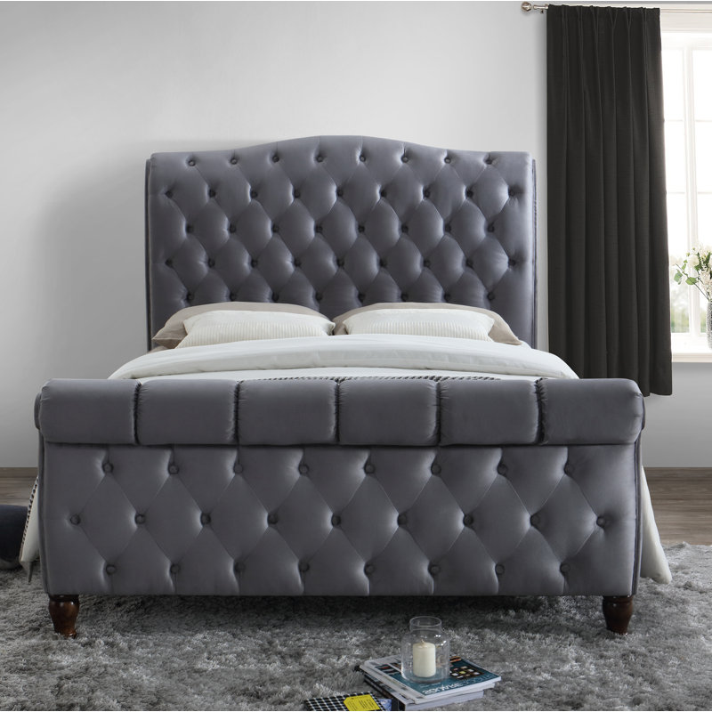 Danube Upholstered Sleigh Bed, Kingsize (5'), Grey