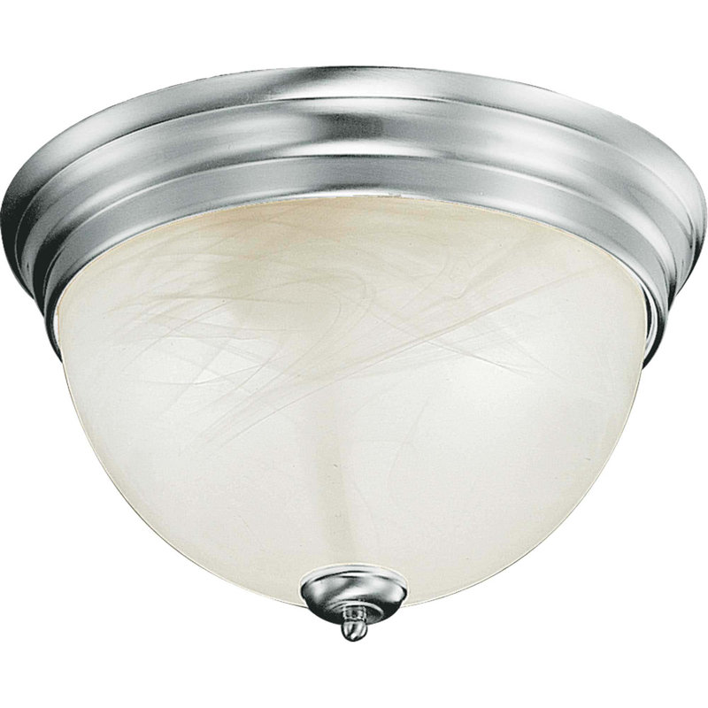 Sawyers 2-Light Indoor 13"W Brushed Nickel Simple Round Flush Mount with White Alabaster Glass Bowl Shade, Brushed Nickel