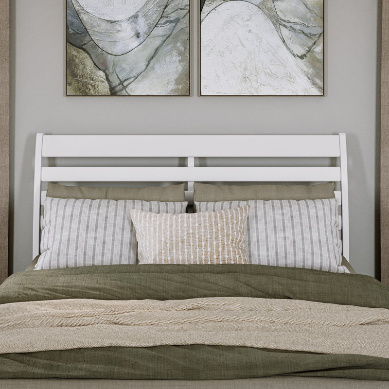 Ashmun Solid Wood Sleigh Slat Panel Headboard, Queen, White