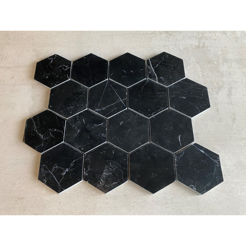 3" x 3" Marble Honeycomb Mosaic Wall & Floor Tile, Black