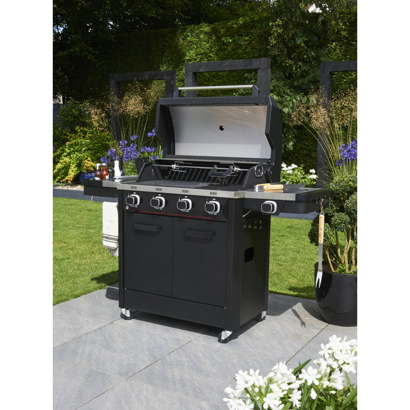 Norfolk Grills 4 - Burner Liquid Propane Gas Grill with Side Burner and Cabinet