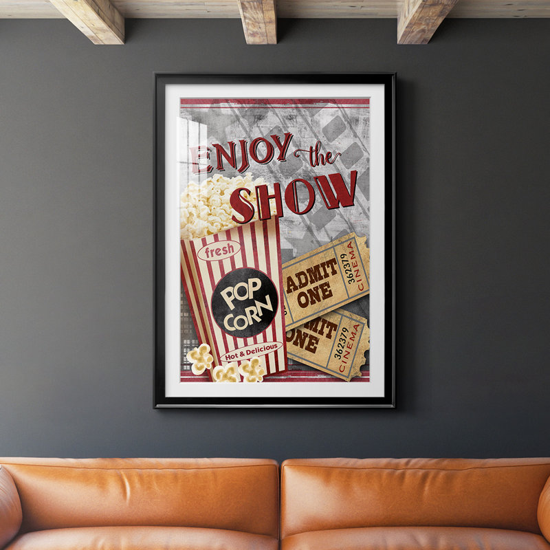 Movie Night I - Matted and Framed Under Acrylic Glass, Large Living Room Wall Art, 42.5" H x 30.5" W, Black