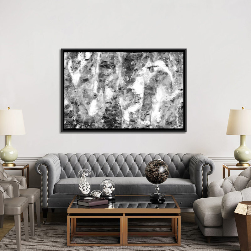 «Black and White Abstract III», impression sur toile, H 18 po x l 26 po x P 1,5 po, Toile avec cadre noir, Pas de tapis
