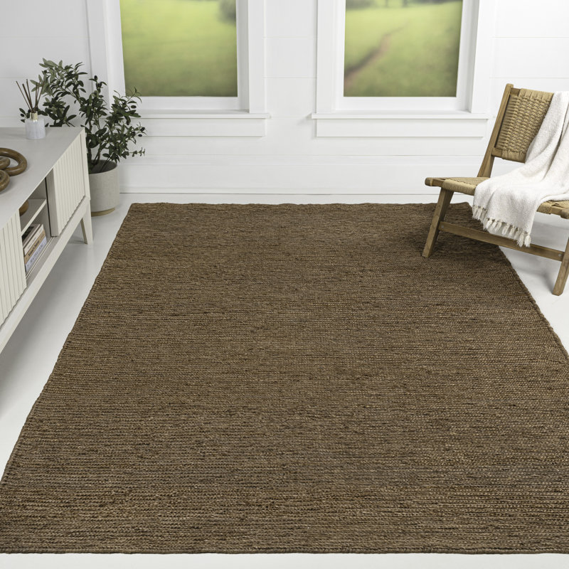 Griffin Rustic Farmhouse Woven Jute Solid Brown Rug, Rectangle 4' x 6'