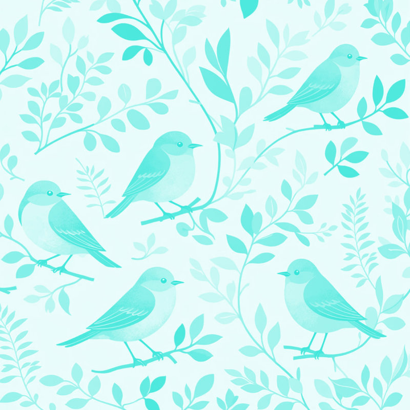 Couvre-lit matelassé Birds On Branches, Lit simple, Vert clair / blanc moyen