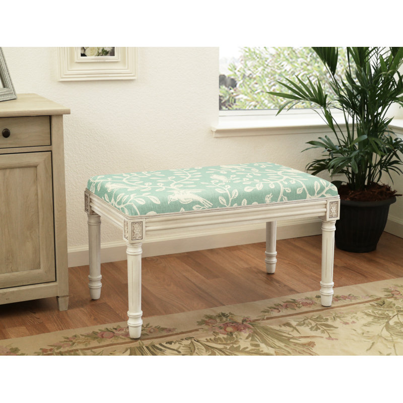 Linen Blend Upholstered Bench, Aqua