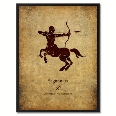 Trinx Sagittarius Horoscope Astrology Brown Print on Canvas Framed, 28x37