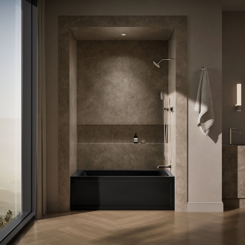 Archer 60" x 32" Alcove/Tile Soaking Bathtub, Black, Right