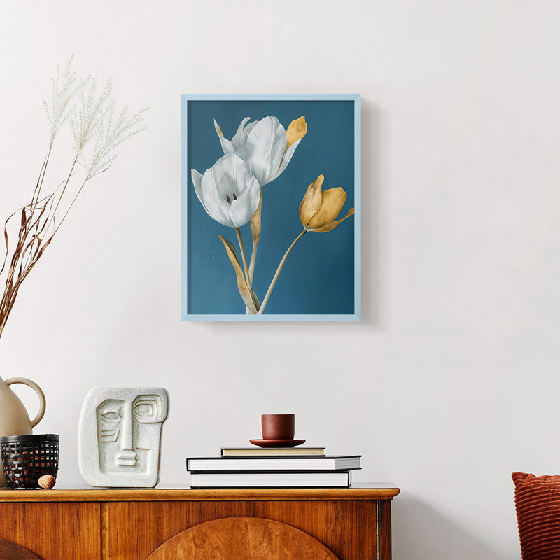 Série FLORAL - Impression encadrée de qualité supérieure - Prêt à être accroché - Aucun clou requis, Bleu, H 11 po x l 9 po