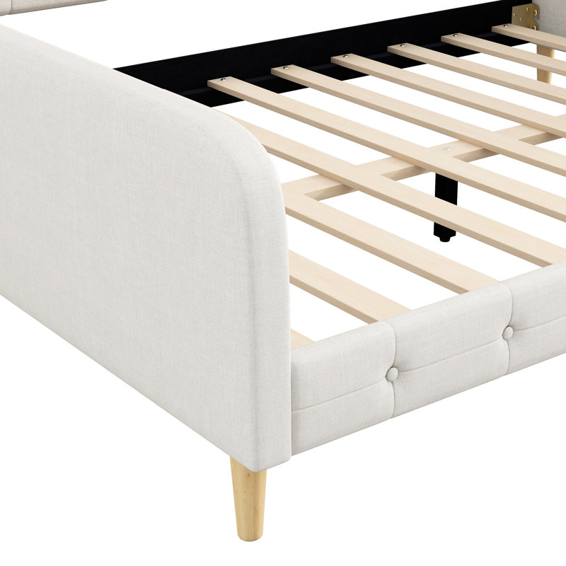 Lit de jour beige Queen Size, recouvert de lin, 4 pieds de soutien, structure solide, polyvalent pour la maison, montage facile, design moderne, assise et couchage confortables, sommier non requis
