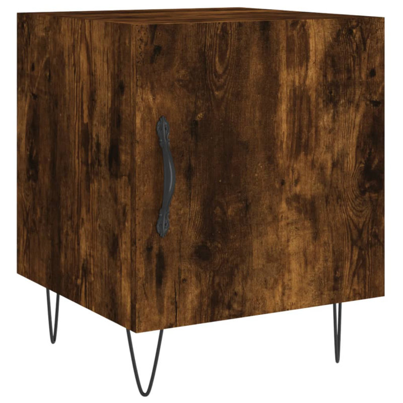 40cm W Iron Bedside Table, Smoked Oak