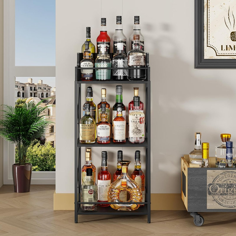Étagère à bouteilles à 3 niveaux, organisateur de bar rétro pour whisky, spiritueux et autres boissons, support de rangement élégant pour la cuisine, la salle à manger et le salon