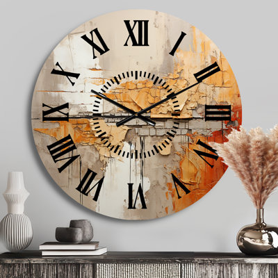 Orange Impressions I - Abstract Collages Black Face Wall Clock
