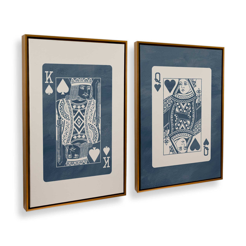 Ensemble de 2 cartes pour le roi et le grand bleu marine, Cadre flottant or poli, H 19 po x l 26 po