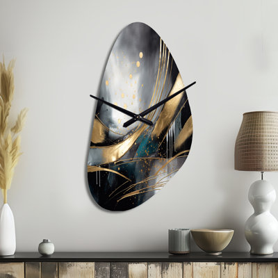 Horloge asymétrique en métal avec formes abstraites, forme abstraite moderne