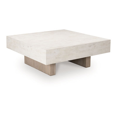 Laina Coffee Table, 42 Inch Square Top, Wide Panel Legs, Grayish Brown