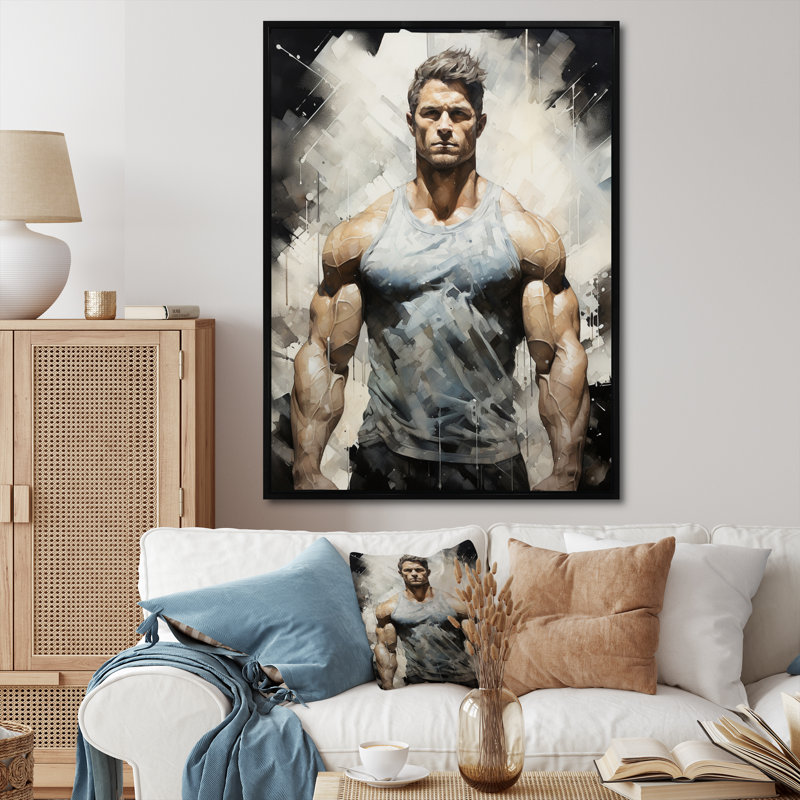 Tristyn - Musculation physique ciselée sur toile, H 40 po x l 30 po x P 1,5 po, Cadre flottant noir