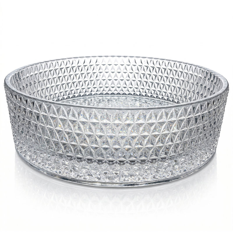 Scotch 16" Tempered Glass Round Vessel Bathroom Sink with Textured Glass Design - Timeless Collection, Clear, 16"