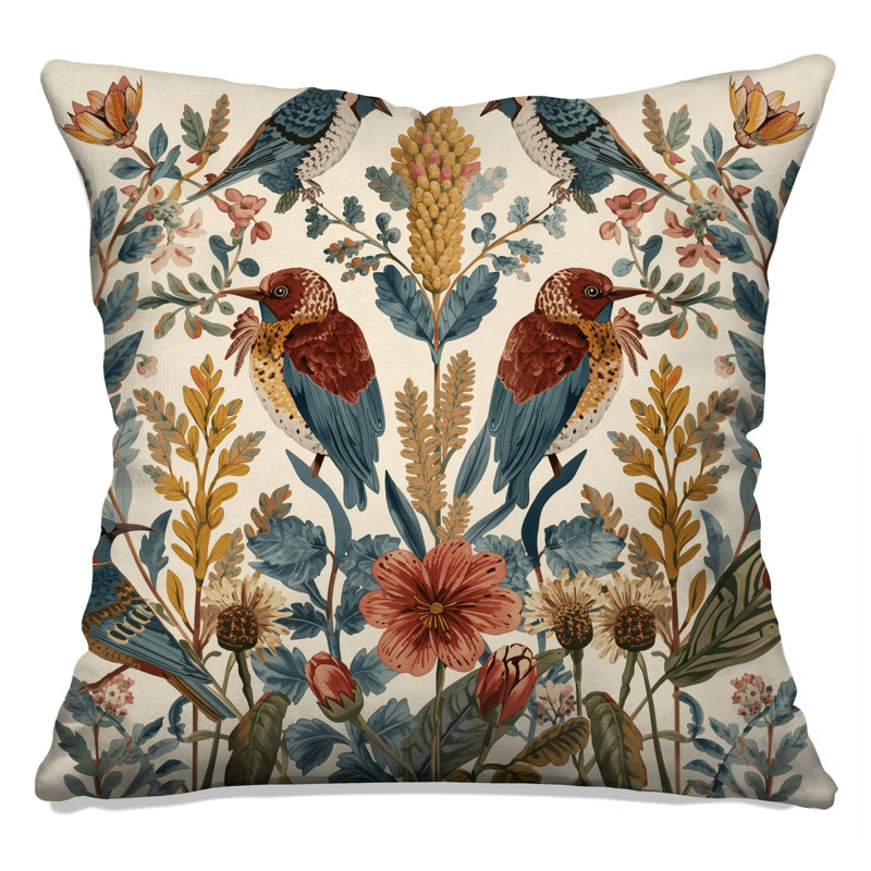 Birds And Wildflowers Double Sided Throw Pillows, 18 x 18 inches