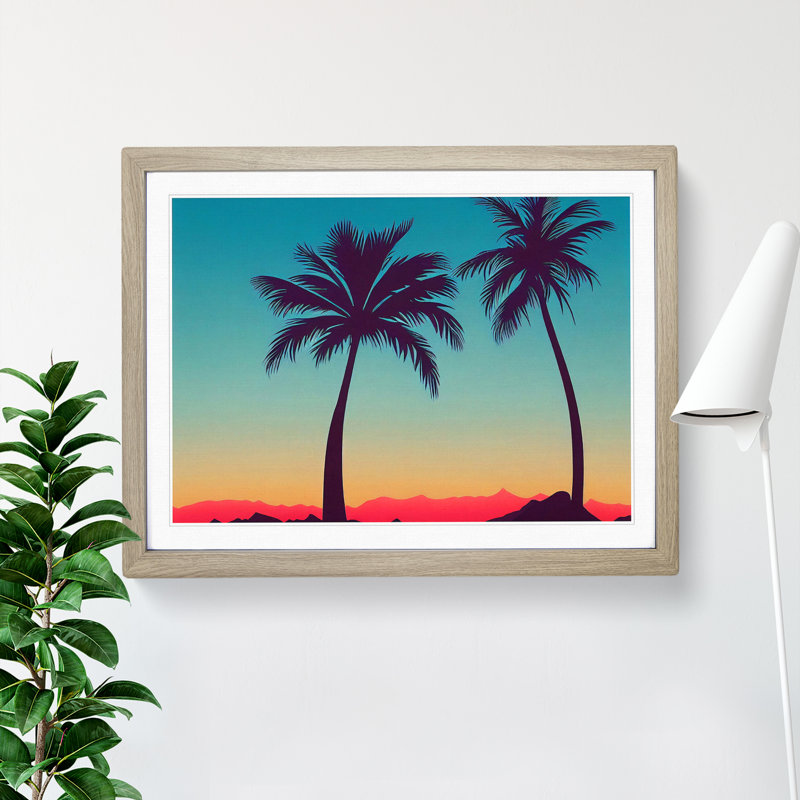Cool Palm Trees - Framed Print, 46cm H x 64cm W x 2cm D, Oak