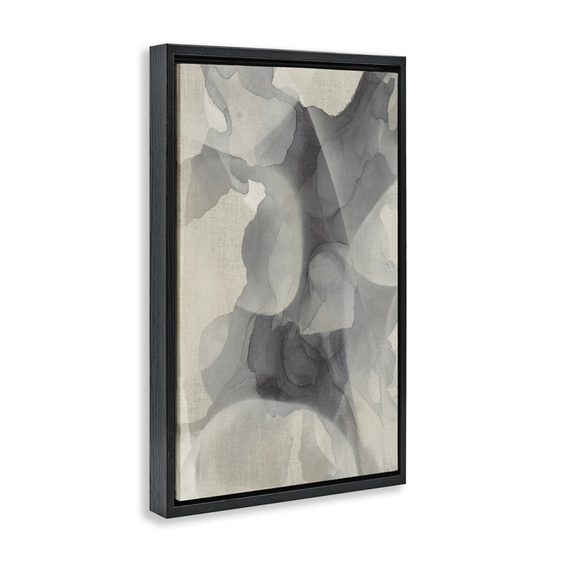 Cadre flottant abstrait moucheté monochrome, design par Kippi Leonard, H 25 po x l 17 po, Cadre flottant noir de jais
