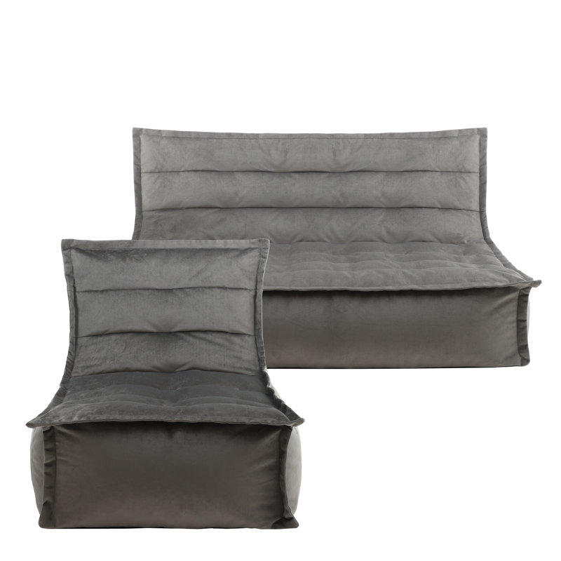 Kota Velvet Giant Bean Bag Sofa and Lounger, Charcoal Grey