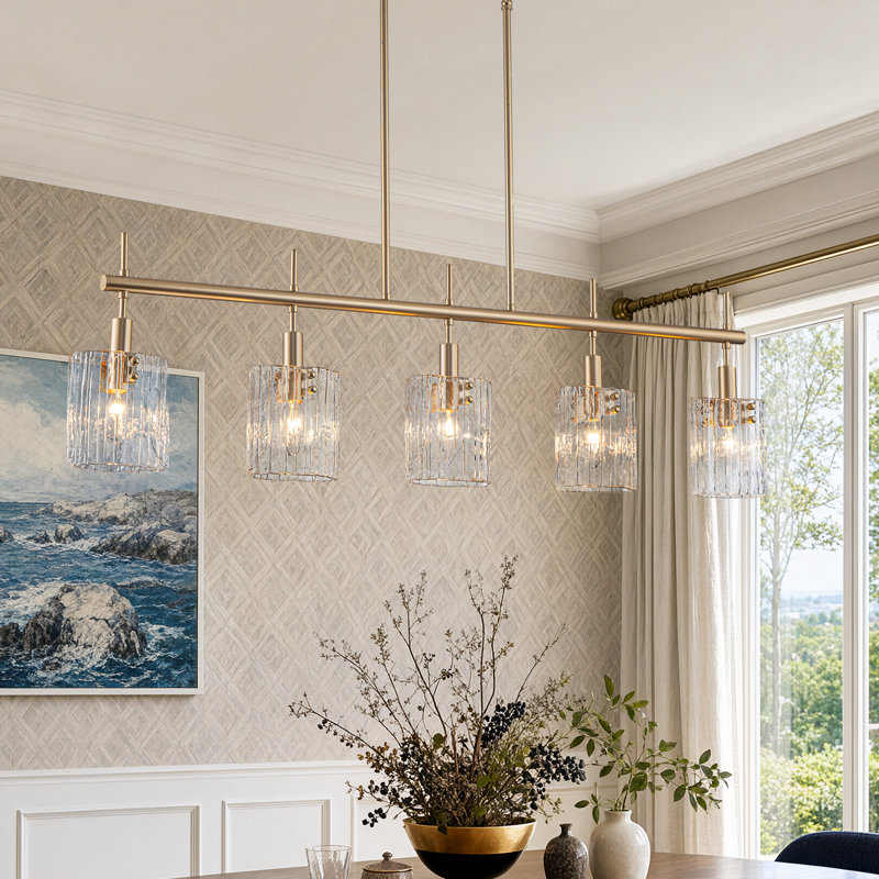 5-Light Clear Glass Linear Kitchen Island Pendant