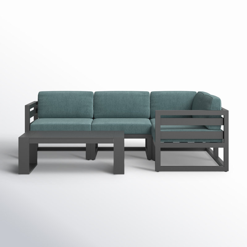 Avion 5 Piece Sectional Set - Black, Canvas Charcoal Sunbrella® Canvas, Slate