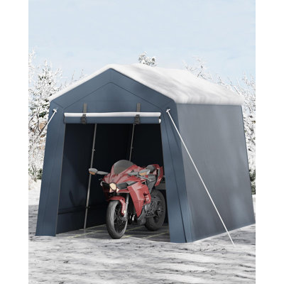 Abri de moto robuste de 7 x 10 pi, tente de rangement extérieure imperméable pour vélo avec portes à enroulement, abri de garage portatif en acier galvanisé