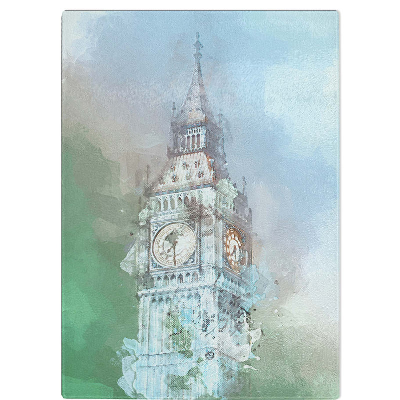 Tempered Glass Big Ben Design Chopping Board, 28.5 cm W x 39 cm L