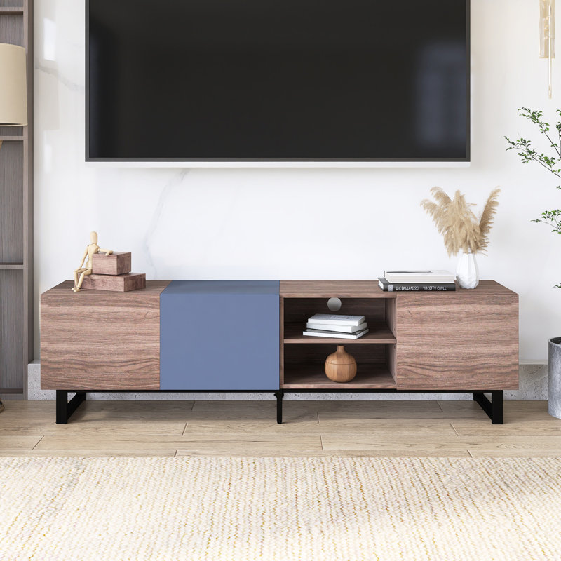 Meuble télé en bois pour téléviseur de 80 po ou moins avec 3 armoires