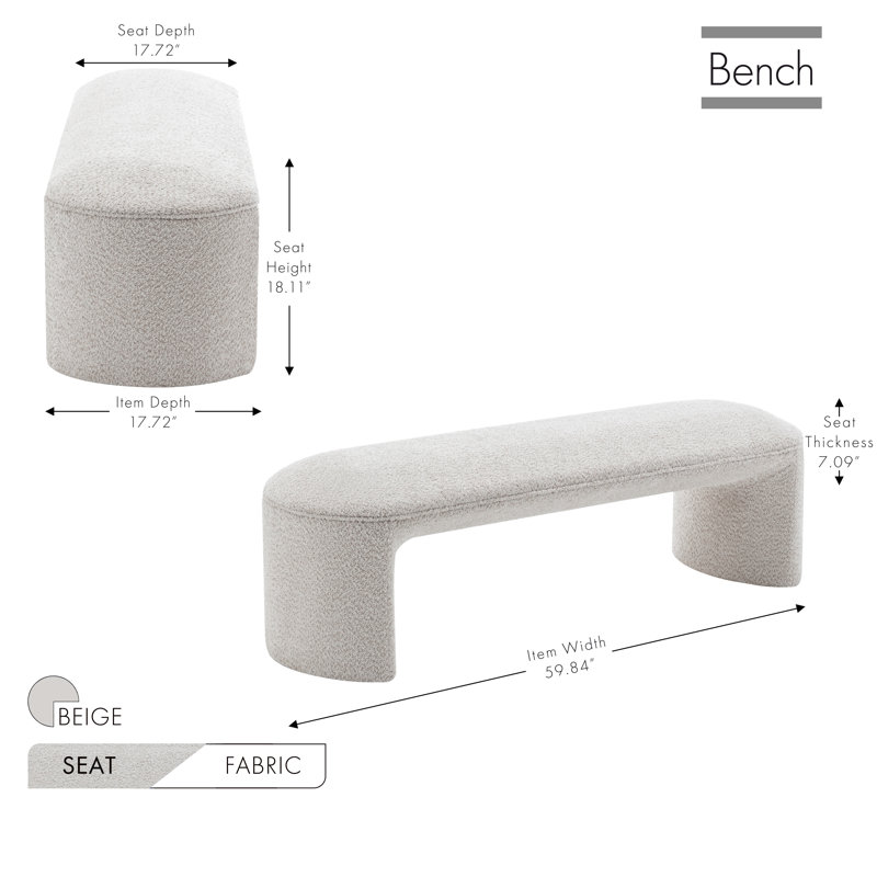 Chiara Arched Fabric Bench, Beige