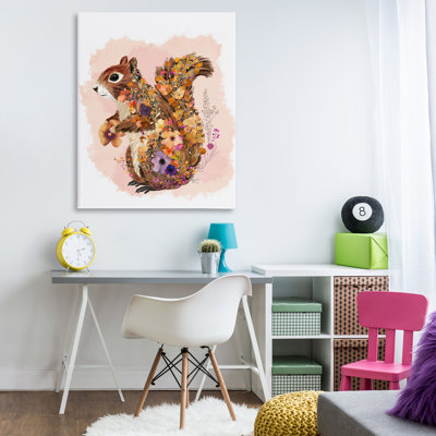 Art mural sur toile écureuil à motif de fleurs sauvages par Fab Funky
