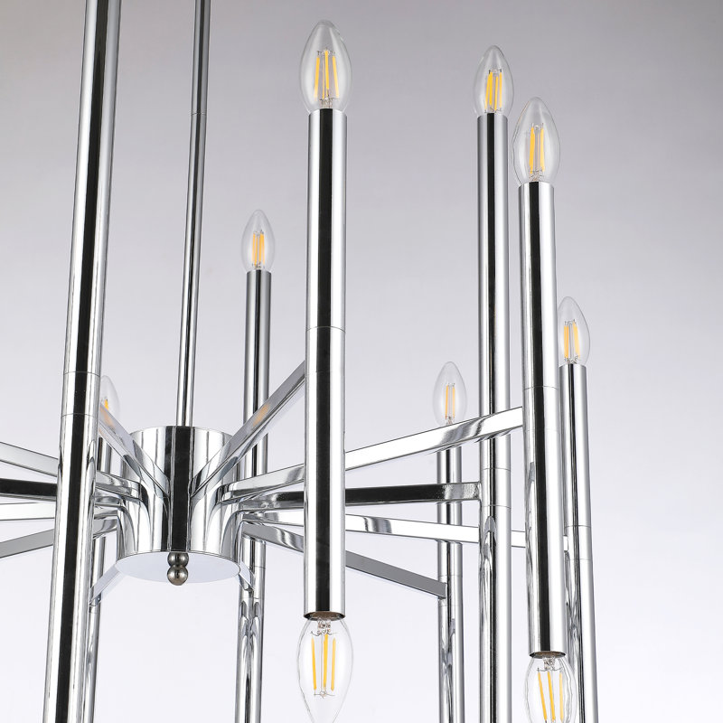 Lustre spoutnik 24 lumières façon bougie au fini chrome