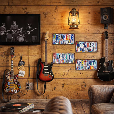4 Pack Vintage Motivational Aluminum License Plate Wall Signs, 16×4 & 12×6 Inch Inspirational Decor for Home Café Office
