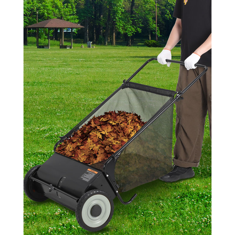 Balayeuse à pousser, système à 4 brosses extra large 21 pouces, 3,5 pieds cubes Sac en filet, structure en acier robuste, nettoyeur de jardin et de jardin à hauteur réglable pour les feuilles et l'herbe
