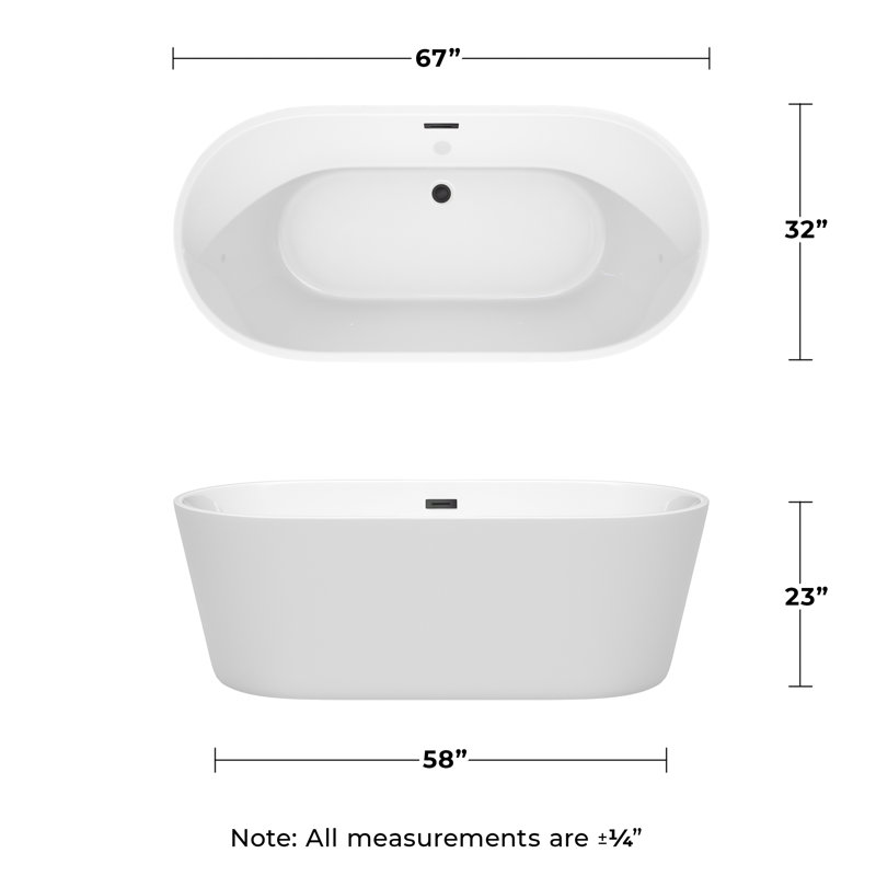 Carissa 67'' x 32'' Soaking Acrylic Bathtub, Matte Black