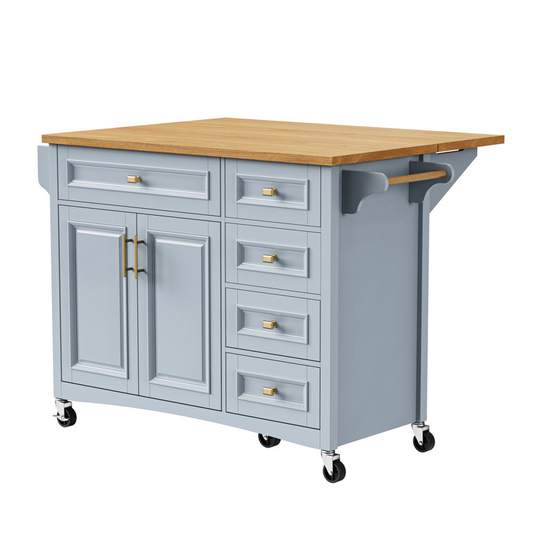Kitchen Island With Drop Leaf, Blue