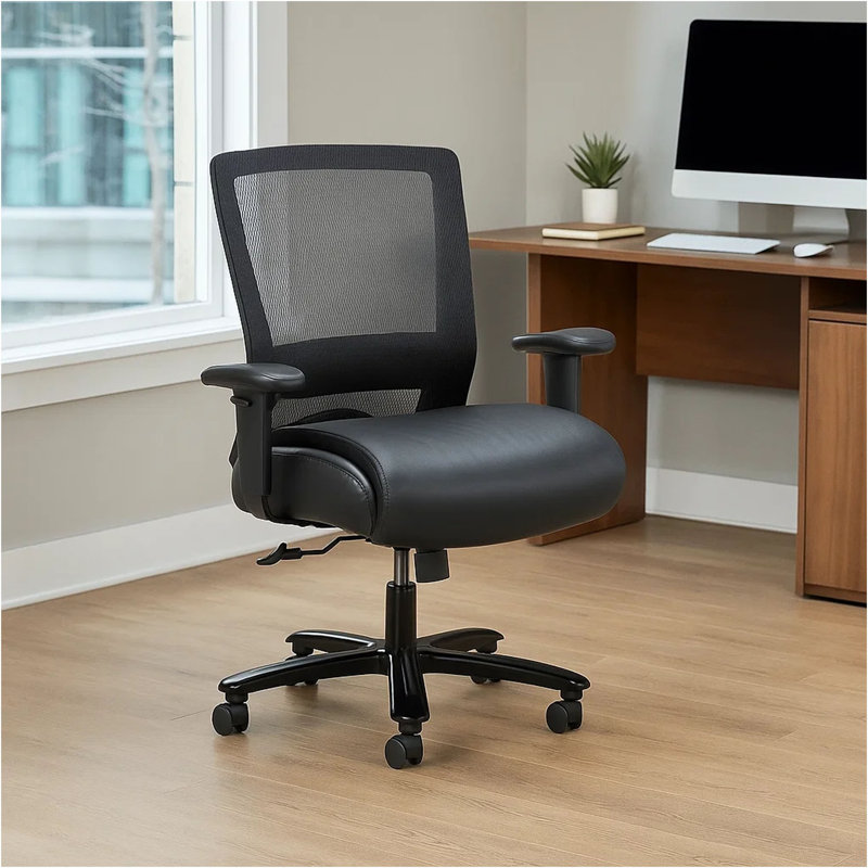 Chaise de bureau robuste en filet noir et similicuir, capacité de 400 lb