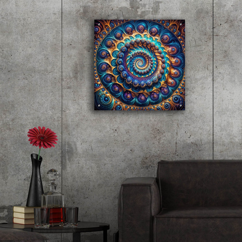 «Blue & Gold Swirl» par Rey Klimt, art mural en verre acrylique, H 24 po x l 24 po x P 0,2 po