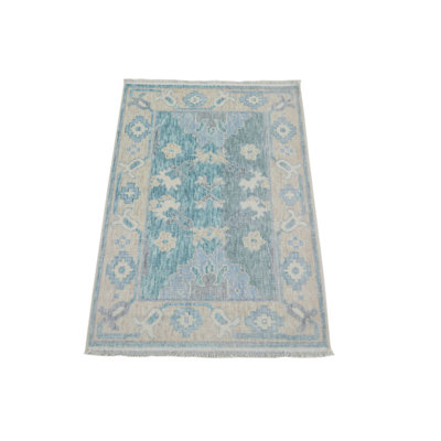 2x3 Green and Beige Turkish Traditional Rug